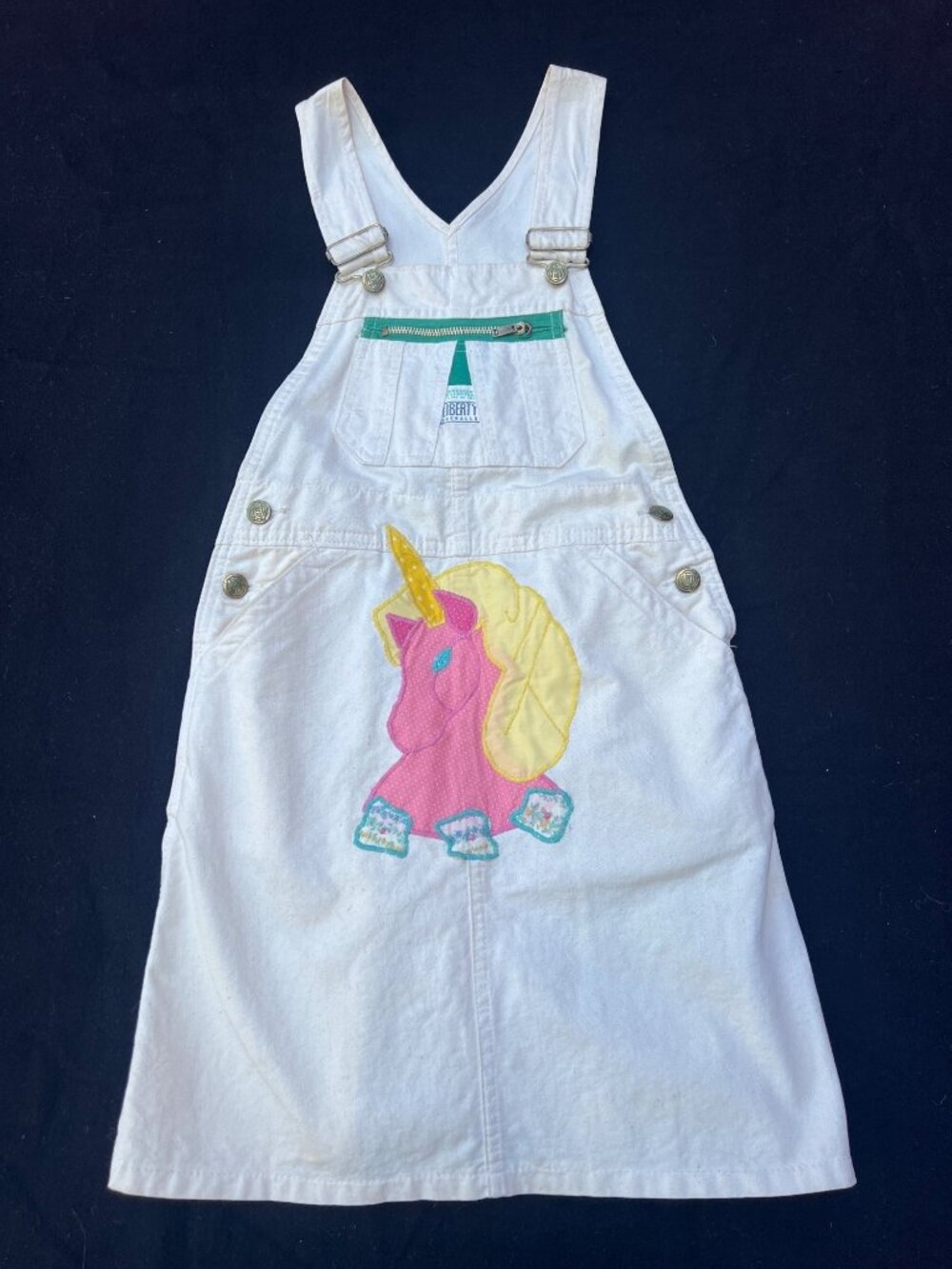 Vintage Liberty Overalls Skirt Jumper Skirtalls Girls Unicorn Applicque Large
